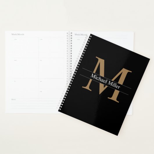 Klassiek Eenvoudig zwart Gold-monogram Planner (Display)