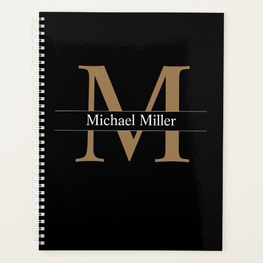 Klassiek Eenvoudig zwart Gold-monogram Planner (Voorkant)
