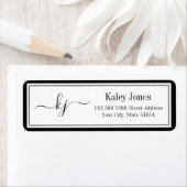 Klassiek eenvoudig zwart monogram wit adres etiket (Insitu)