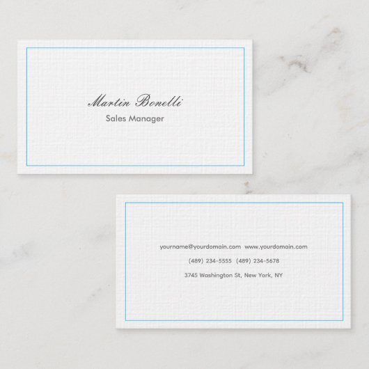 Klassiek eenvoudig zwart wit linnen tweezijdig visitekaartje (Voorkant / Achterkant)