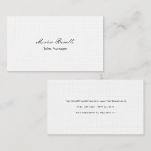 Klassiek eenvoudig zwart wit linnen tweezijdig visitekaartje (Voorkant / Achterkant)