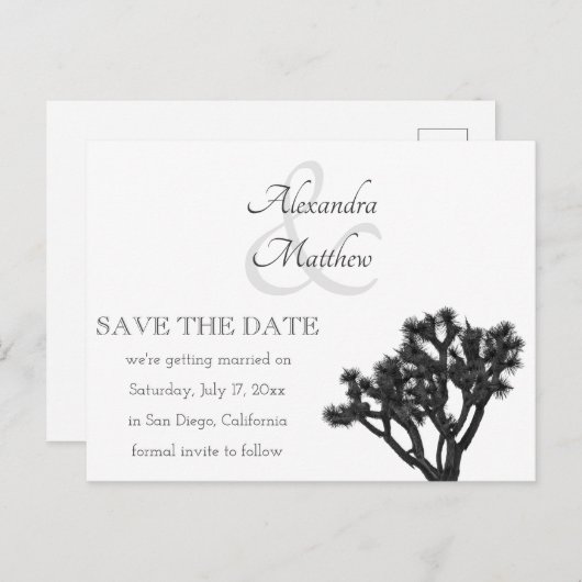 Klassiek Eenvoudige elegante B&W Joshua tree Silho Aankondigingskaart (Voorkant / Achterkant)
