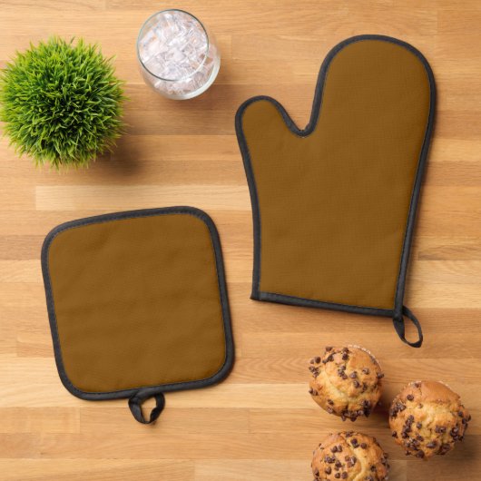 Klassiek Effen Bruin Ovenwant & Pannenlap Set (Top down)