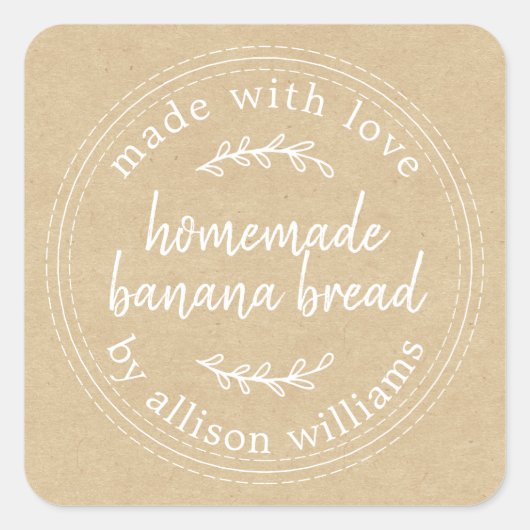 Klassiek Eigen Banaanbrood Kraft Papier Vierkante Sticker (Voorkant)