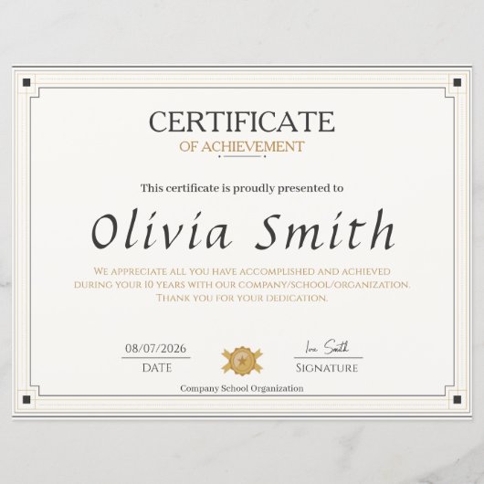 Klassiek Elegaant Certificaat van Prestatieontwerp (Voorkant)