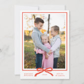 Klassiek Elegaant Modern Rode Strik Eén Foto Feestdagenkaart (Voorkant)