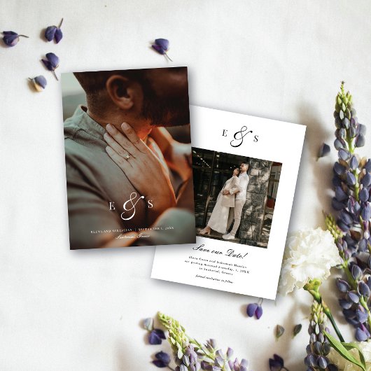 Klassiek Elegaant Schrift Monogram Tweekantige Fot Save The Date