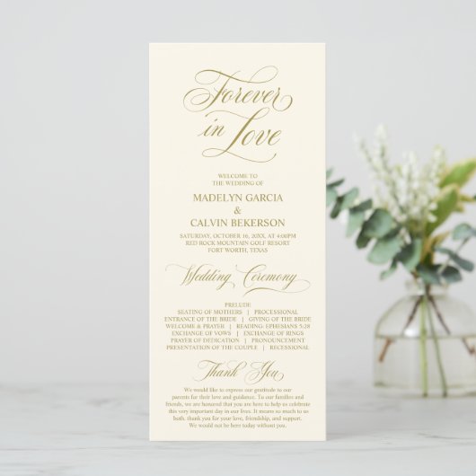 Klassiek Elegance Gold Script, huwelijksceremonie Programmakaart (Staand voorkant)