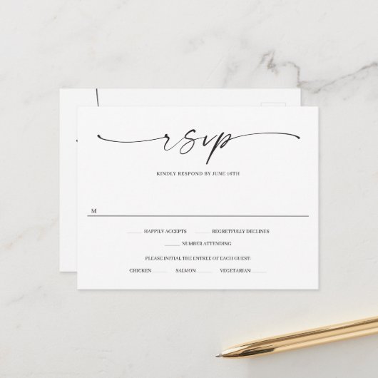 Klassiek Elegance Wedding RSVP Briefkaart (Voorkant / Achterkant in situ)