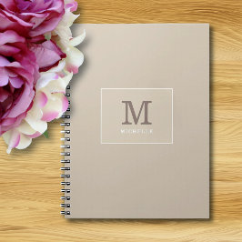 Klassiek Elegant Beige Naam Initiaal Monogram Notitieboek