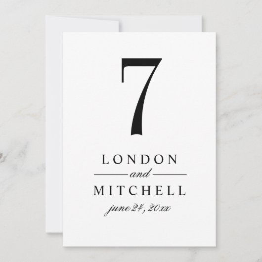 Klassiek Elegant Black White Wedtable Table Number Kaart (Voorkant)