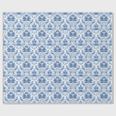 Klassiek Elegant Blauw Damast Patroon Cadeaupapier (Vlak)