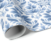 Klassiek Elegant Blauw Damast Patroon Cadeaupapier (Rol Hoek)