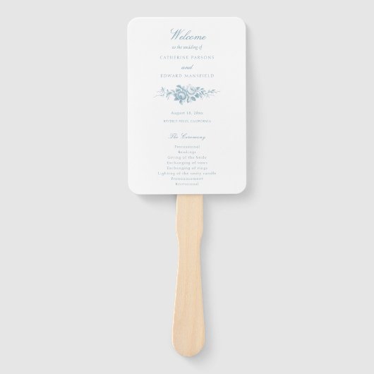 Klassiek Elegant Blauw en Wit Bloemenprogramma Handwaaier (Voorkant)