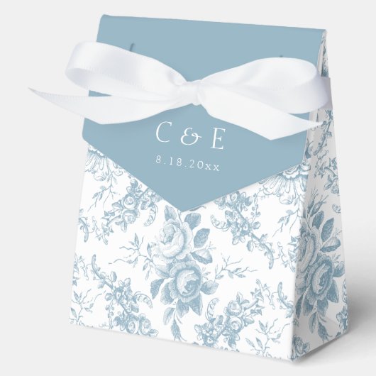 Klassiek Elegant Blauw en Wit Bloementoilet Bedankdoosjes (Voorkant)