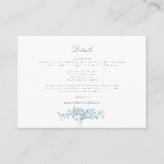 Klassiek Elegant Blauw en Wit Bloementoilet Informatiekaartje (Voorkant)