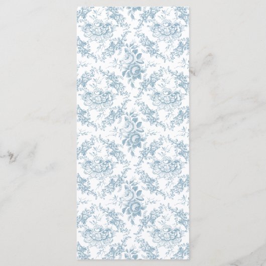 Klassiek Elegant Blauw en Wit Bloementoilet Menu (Achterkant)