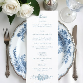 Klassiek Elegant Blauw en Wit Bloementoilet Menu