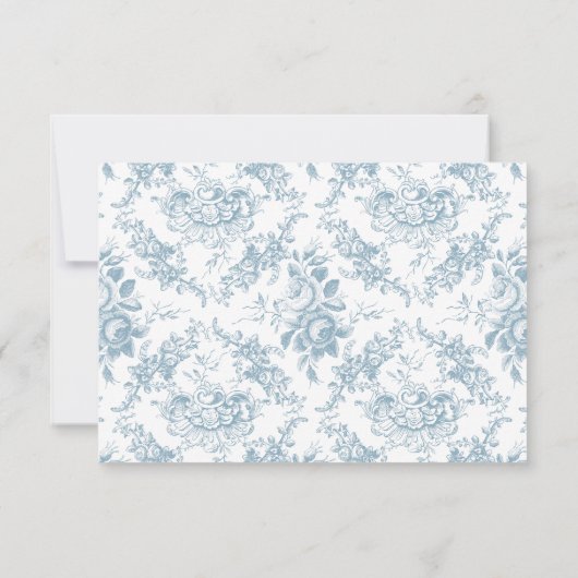Klassiek Elegant Blauw en Wit Bloementoilet RSVP Kaartje (Achterkant)