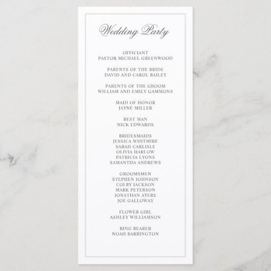 Klassiek Elegant Calligrafie Script bruiloft progr Programmakaart (Achterkant)