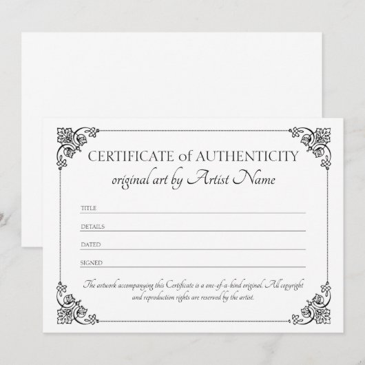 Klassiek Elegant Certificaat van Echtheid Bedankkaart (Voorkant / Achterkant)