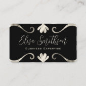 Klassiek Elegant Chic Luxe Vrouwelijk Zwart & Zilv Visitekaartje (Voorkant)