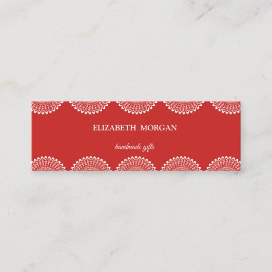 Klassiek Elegant, Chic, Rood, Witte Kant Mini Visitekaartje (Voorkant)