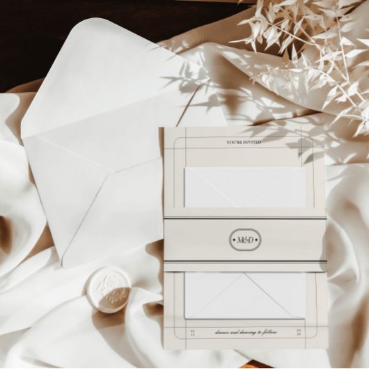 Klassiek Elegant Chique Licht Grijs Bruiloft Monog Uitnodigingen Wikkel