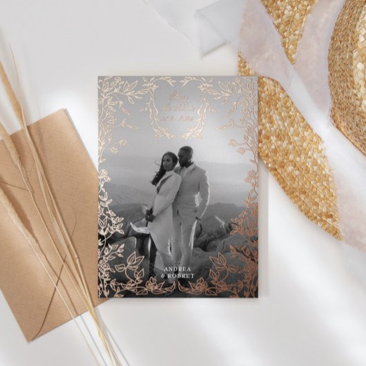 Klassiek Elegant Crest Save the Date Roos Gold Folie Uitnodiging