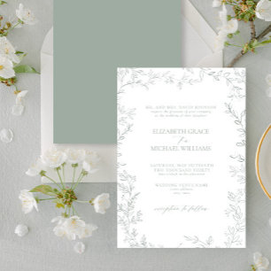 Klassiek Elegant Eenvoudig Blad Salie Groen Bruilo Kaart