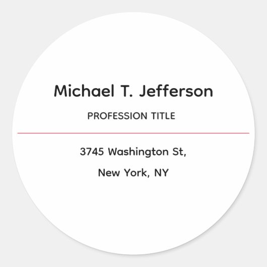 Klassiek Elegant Eenvoudig Wit Ronde Sticker (Voorkant)