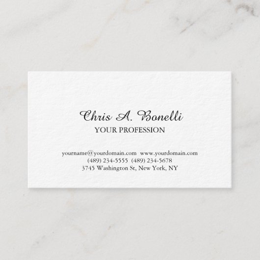 Klassiek Elegant Eenvoudig Wit Visitekaartje (Voorkant)