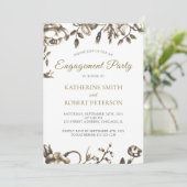 Klassiek Elegant Gold Flowers Verloving Kaart (Staand voorkant)