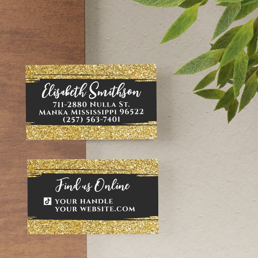 Klassiek & Elegant Gouden Glitter Modern Luxe Aang Visitekaartje