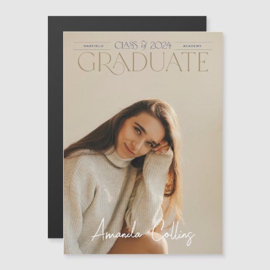 Klassiek & Elegant Headline Foto Afstudeerder Magn Magnetische Uitnodiging (Voorkant / Achterkant)
