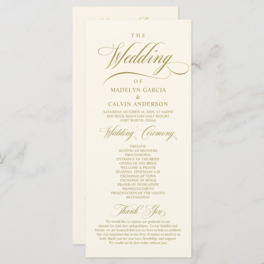 Klassiek Elegant Huwelijks Uitvouwbaar Programma Programmakaart (Voorkant / Achterkant)