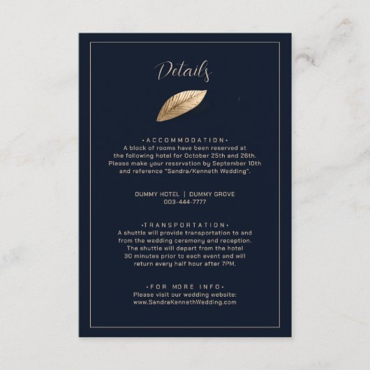 Klassiek & Elegant I Donkerblauw I Bruiloft Informatiekaartje (Voorkant)