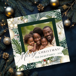 Klassiek Elegant Ivoor & Blauw Familiefoto Feestdagenkaart