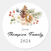 Klassiek Elegant Kerstmis Botanisch gebladerte Ronde Sticker (Voorkant)
