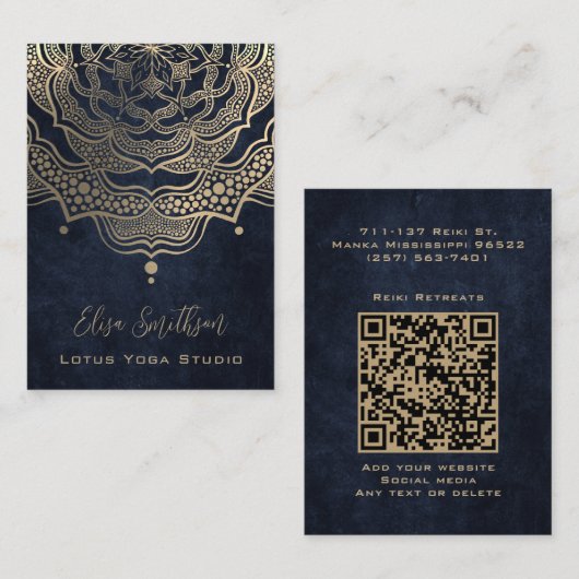 Klassiek Elegant Mandala Chic Luxe Goud Navyblauw Visitekaartje (Voorkant / Achterkant)