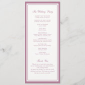 Klassiek Elegant Mauve Roos Frame Huwelijksprogram Programmakaart (Achterkant)