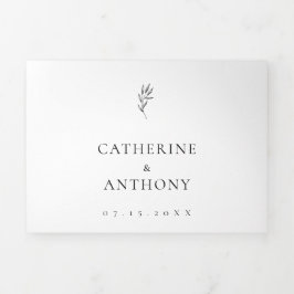 Klassiek elegant minimalistisch botanisch lef eenv drieluik uitnodiging