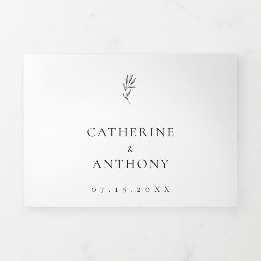 Klassiek elegant minimalistisch botanisch lef eenv drieluik uitnodiging (Cover)