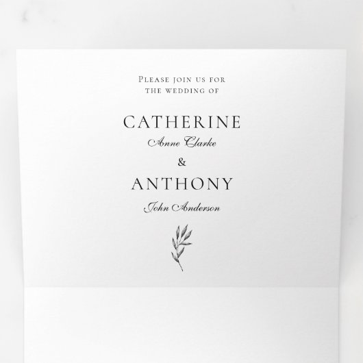 Klassiek elegant minimalistisch botanisch lef eenv drieluik uitnodiging (Binnenzijde eerst)