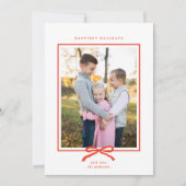 Klassiek Elegant Modern Rode Strik Eén Foto Feestdagenkaart (Voorkant)