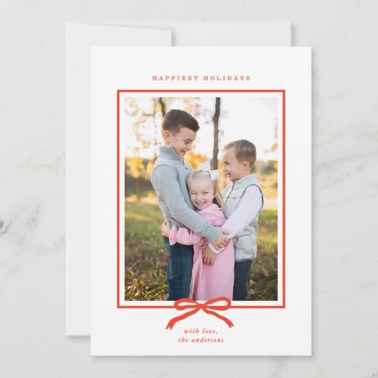 Klassiek Elegant Modern Rode Strik Eén Foto Feestdagenkaart (Voorkant)
