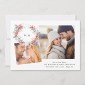 Klassiek Elegant Monogram Bladerkrans twee foto's Feestdagenkaart (Voorkant)