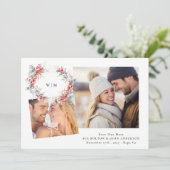 Klassiek Elegant Monogram Bladerkrans twee foto's Feestdagenkaart (Staand voorkant)