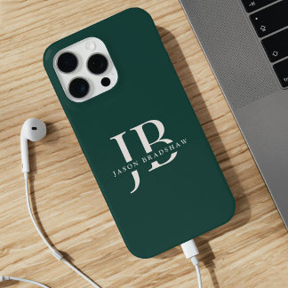 Klassiek Elegant Monogram en Naam Donkergroen iPhone 15 Pro Max Hoesje