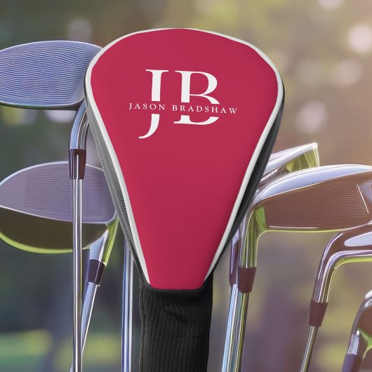 Klassiek Elegant Monogram en Naam Rood Golfheadcover